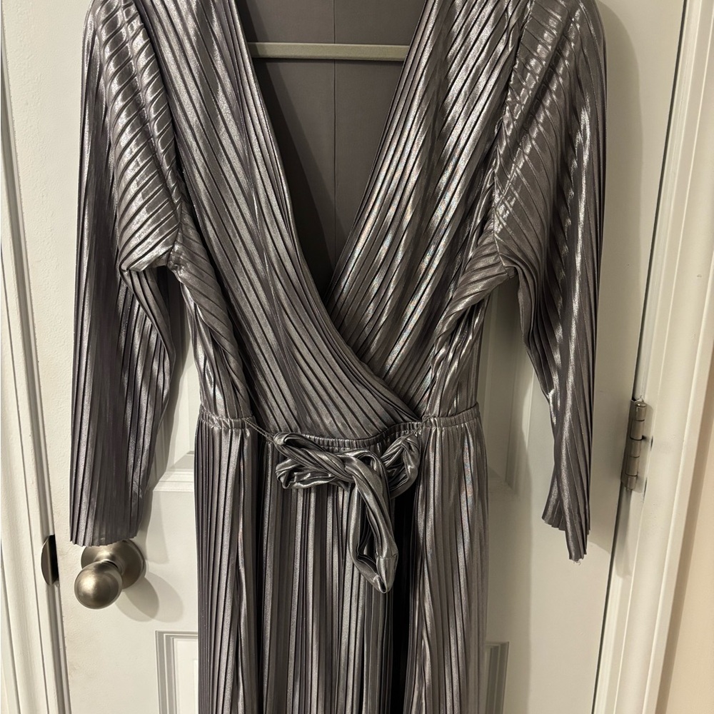 Metallic Silver Wrap Dress